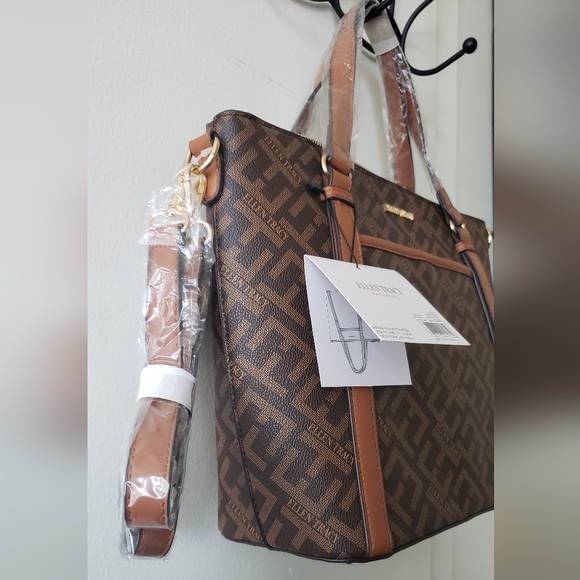 Ellen Tracy Brown Faux Leather Shopper Tote Satchel NWT - Picture 6 of 8